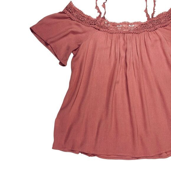 Pinky Blouse Women M Pink Lace Trim Feminine Romantic Bohemian Coastal Beach Top - Picture 8 of 15